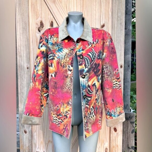 Chicos Animal Print Art Faux Suede Soft Jacket~L~ - Picture 2 of 6